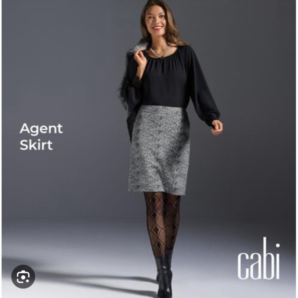 Cabi Agent Skirt 4387 Black White Herringbone Knit Pencil Pockets Size 4